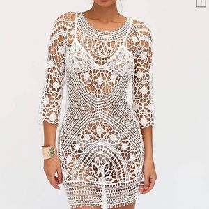 Jeasona Crochet Knit Swimsuit Beach Coverup White